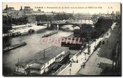 Cartes postales Paris Perspective de la Seine vers le Louvre et I Hotel de Ville Peniches