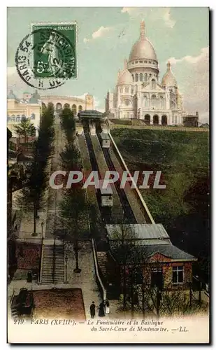 Cartes postales Paris Le funiculaire et la Basilique du Sacre Coeur de Montmartre