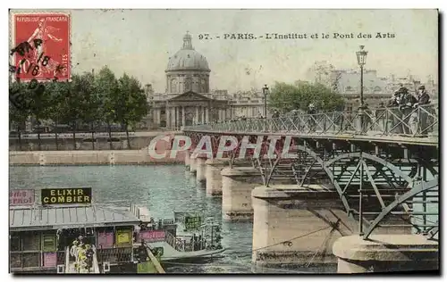 Cartes postales Paris L Institut et le Pont des Arts Peniche Elixir Combier Publicite