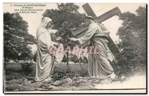 Cartes postales Calvaire de Pontchateau 6 Station Une femme pieuse essuie la fece de Jesus