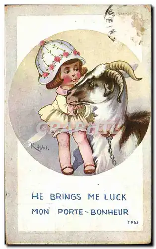 Cartes postales He Brings Me Luck Mon Porte Bonheur Enfant et chevre Goat