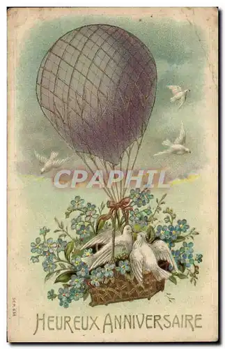 Cartes postales Heureux Anniversaire Colombes Balon Dirigeaable