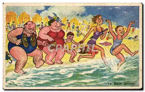 Cartes postales Le bain annuel Humour Femme forte