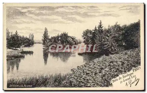 Cartes postales Dessin a la Plume Bois de Boulogne Le Grand Lac Paris