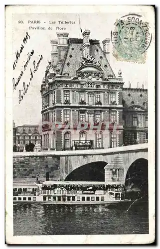 Cartes postales Paris Les Tuilerles Pavillon de Flore Louvre Peniche