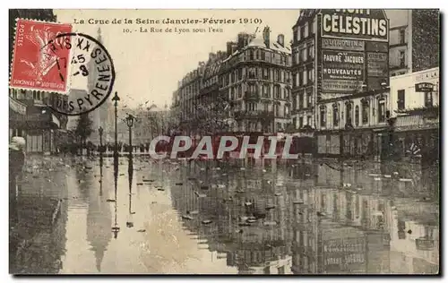 Cartes postales La Crue de la Seine La Rue de Lyon sous I eau Inondations Celestins