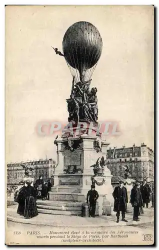 Cartes postales Paris Monument eleve a la memoire des Aeronautes morts pendant le Siege de Paris par Bartholdi B