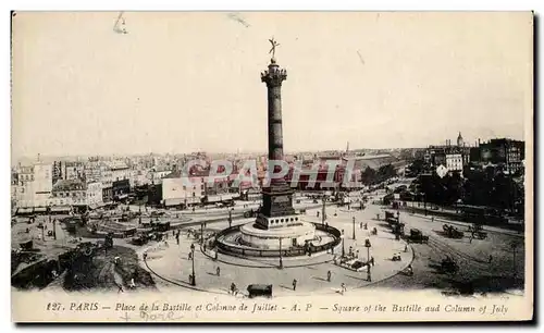 Cartes postales Paris Place de la Bastille et Colonne de Juillet Square of the Bastille aud Column of July