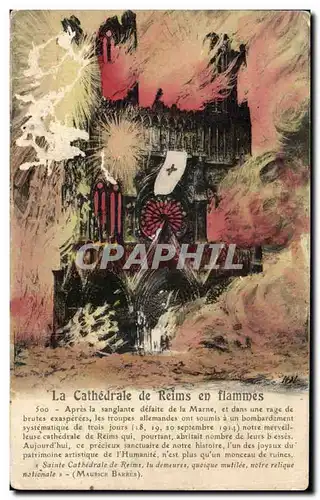 Cartes postales La Cathedrale de Reims en flammes