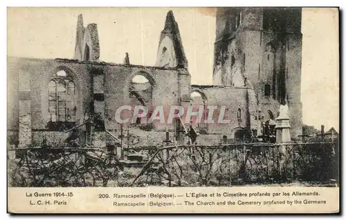 Cartes postales La Guerre 1914 15 Ramscapelle L Eglise et le Cimtiere profanes par les Allemands Ramscapelle Mil