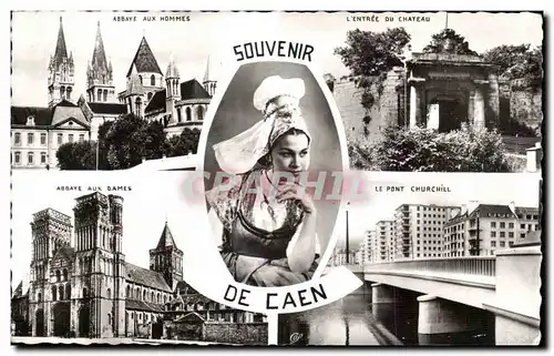 Cartes postales Souvenir De Caen Pont chruchill Chateau Abbaye