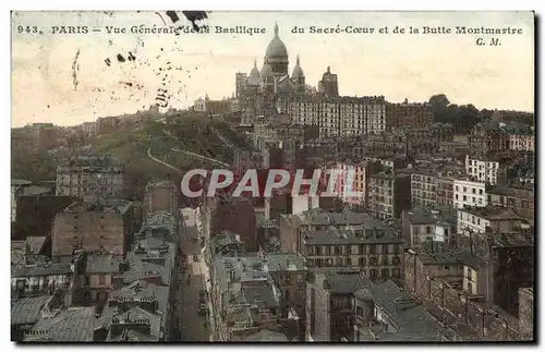 Cartes postales Paris Vue Generale de la Basilique du Sacre Coeur et de la Butte Montmartre