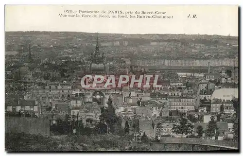 Cartes postales Panorama de Paris Pris du Sacre Coeur Vue sur la Gare du Nord au fond les Buttes Chaumont Dufaye