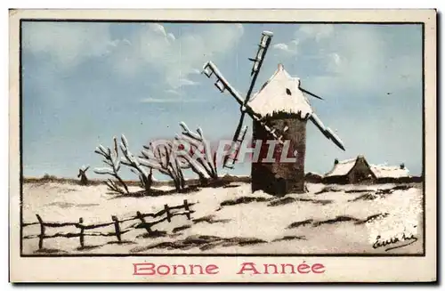 Cartes postales Fantaisie Bonne Annee Moulin Windmill