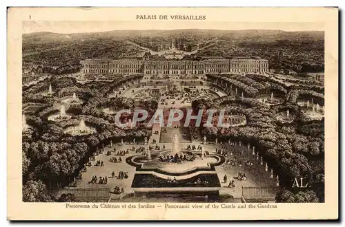 Cartes postales Palais de Versailles Panorama du Chateau et des Jardins Panoramic View of the Castle and the Gar