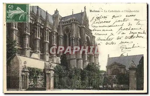 Cartes postales Reims La Cathedrale et I Archeveche