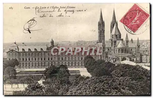 Cartes postales Caen Le Lycee et L Eglise Saint Etienne