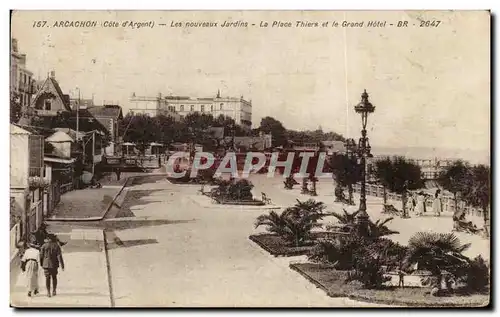 Cartes postales Arcachon Les Nouveaux Jardins La Place Thiers et lae grand Hotel