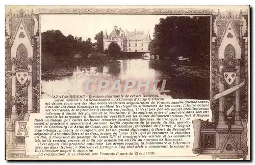 Cartes postales Azay le Rideau Creation charmante de cet art National