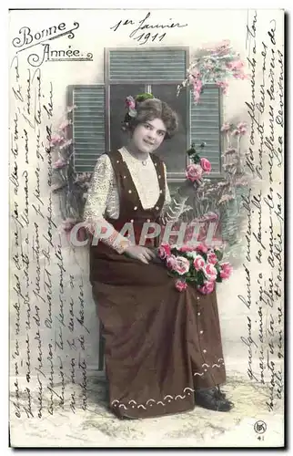 Cartes postales Fantaisie Fleurs Femme Bonne Annee