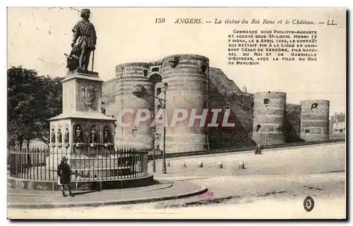 Cartes postales Angers La statue du Roi Rene et le Chateau Commence sous Philippe Auguste