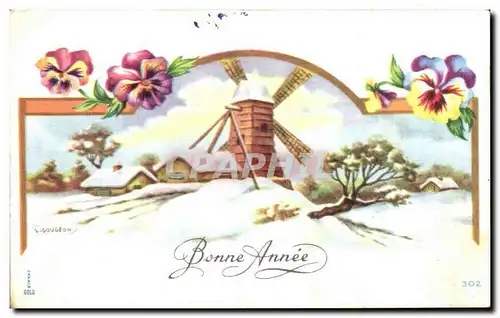 Cartes postales Fantaisie Bonnee Annee Windmill Moulin