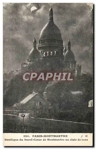 Cartes postales Paris Montmartre Basilique du Sacre Coeur de Montmartre au Claire de lune