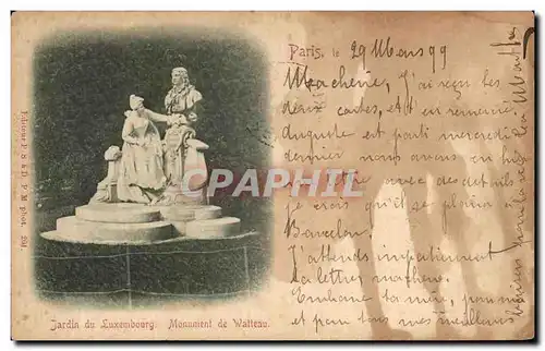Ansichtskarte AK Paris Jardin du Luxembourg Monument de Watteau carte 1899