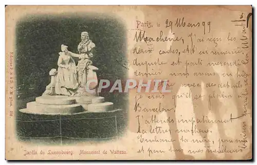 Cartes postales Paris Jardin du Luxembourg Monument de Watteau carte 1899