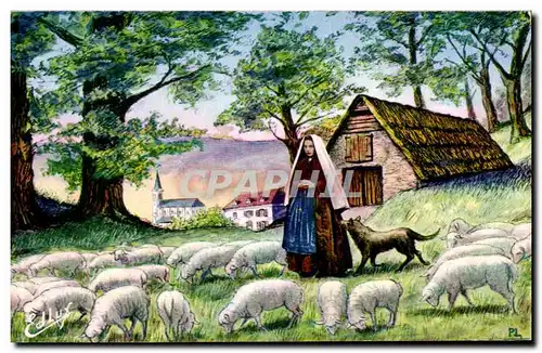 Cartes postales Lourdes Bernadette A Bartree Gardant Les Moutons Bernadette In Bartree Keeping the