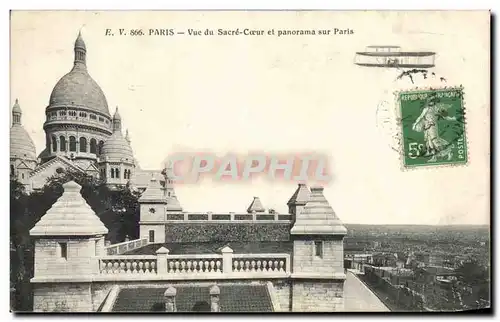 Cartes postales Paris Vue du Sacre Coeur et panorama sur Paris Avion Aeroplane