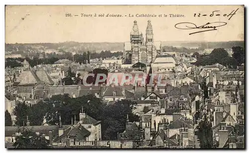 Ansichtskarte AK Tours a Vol D&#39Oiseau La Cathedrale Et Le Theatre