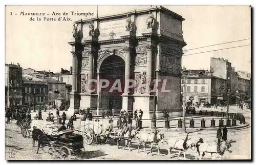 Cartes postales Marseille Arc de Triomphe De La Porte d'Aix Attelage de chevaux Horse