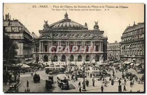 Cartes postales Paris Place De l&#39Opera Les Stations Du Metro Et Le Theatre De l&#39Opera