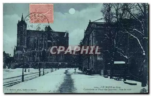 Ansichtskarte AK Le Mans en hiver Cathedrale et Place des Jacobins Vue de nuit