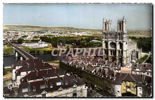 Cartes postales moderne Mantes La Jolie la Collegiale la Seine le Pont et la Piscine vus de la tour de St Maclou