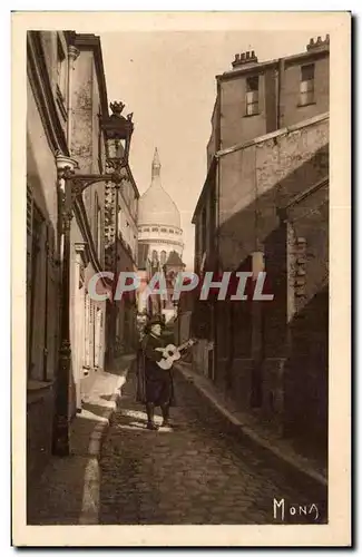 Ansichtskarte AK Les Petits Tableaux De Paris Montmartre La Rue Saint Rustique Au fond le Sacre Coeur