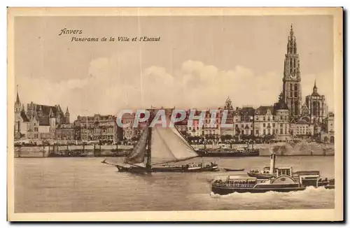 Cartes postales Anvers Panorama de la Ville et I&#39Escaut Bateaux