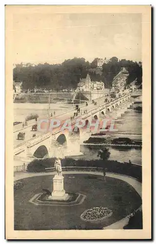 Ansichtskarte AK Tours Le Pont de pierre et la Loire La Tranchee Le Jardin et la Statue de Descartes