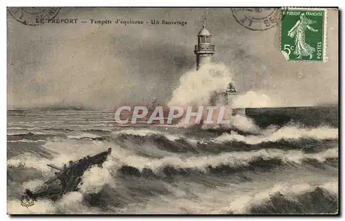 Cartes postales Le Treport Tempete d&#39equinoxe Un Sauvetage Phare Lighthouse