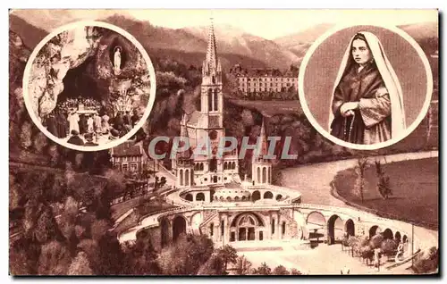 Ansichtskarte AK Lourdes La Basilique En medaillons Sainte Bernadette LA Grotte