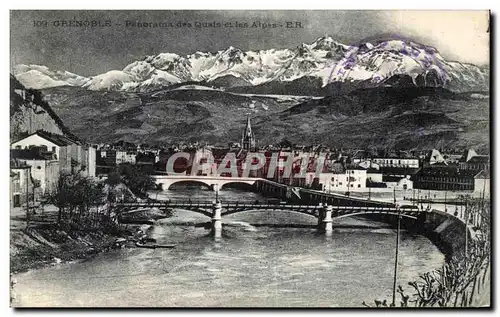 Ansichtskarte AK Grenoble Panorama des Quais et les Alpes