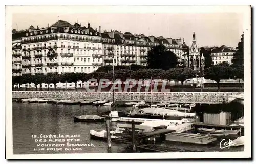 Cartes postales Geneve La plage Des Alpes et Le Monument Brunswick Vue prise du lac