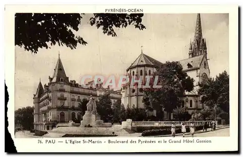 Cartes postales Pyrenees ocean pau l'eglise st martin boulevard des pyrenees et le grand hotel gassion
