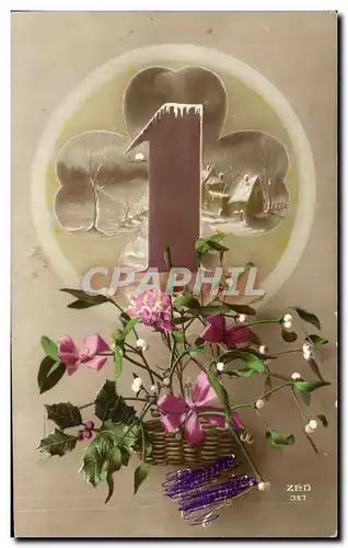 Cartes postales Fantaisie Fleurs Trefle 1er de l&#39an