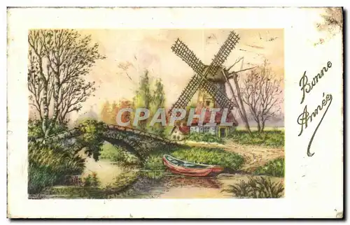 Ansichtskarte AK Fantaisie Moulin Windmill Bonne Annee