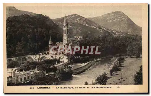 Cartes postales Lourdes La Basilique Le Gave Et Les Montagnes