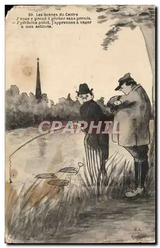 Cartes postales Les scenes du centre j&#39ous y prend a prend a pecher sans permis j&#39pechons point moaitiucon