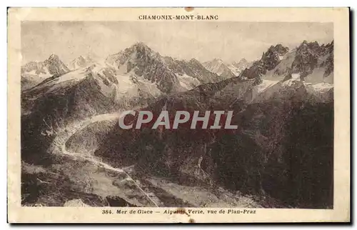 Cartes postales Chamonix mont blanc mer de glace aiguttie verte vue de plan praz