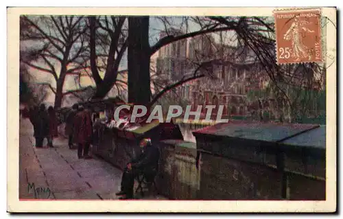 Ansichtskarte AK Les Petits Tableaux De Paris Bouquiniste du Quai Montebelle Notre Dame